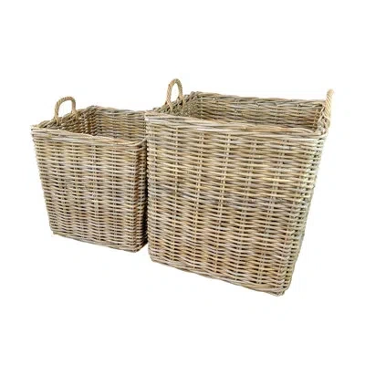 Bidkhome Set Of 2 Grey Square Rattan Baskets In Brown