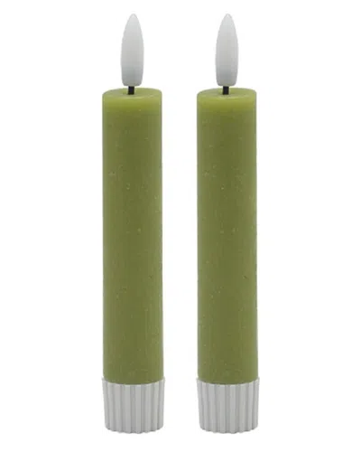 Bidkhome Set Of 2 Small Flameless Taper Candles In Green