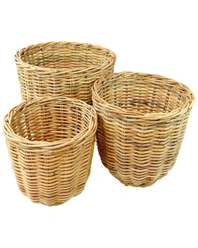 Bidkhome Set Of 3 Natural Round Rattan Baskets In Brown