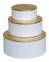 Bidkhome Set Of 3 Round Boxes With Gold Leaf Lacquer Lid In Gold