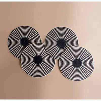 Bidkhome Set Of 4 Natural & Black Cotton Woven Placemats
