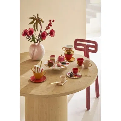 Bidkhome Stoneware Teacup And Saucer In White;red;orange;purple;gold