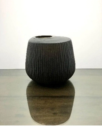Bidkhome Tabla Vase Vertical Killi Hand Cut Stone Finish Medium In Black