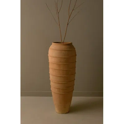 Bidkhome Terracotta Clay Artisan Small Pot In Tan