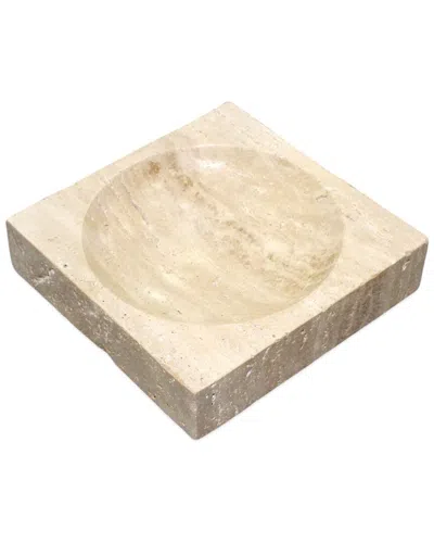 Bidkhome Travertine Chip Bowl Lg. 14x14x2.5 In Beige