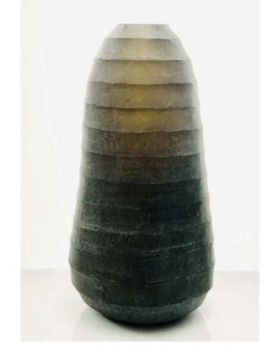 Bidkhome Vase Hadappa Tall Round Rib Cut Stone Finish In Green