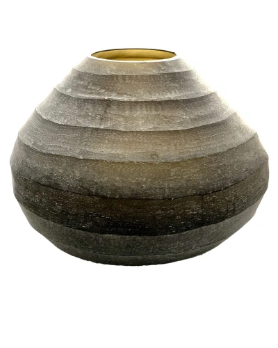 Bidkhome Vase Hadappa Wide Round Rib Cut Stone Finish In Green