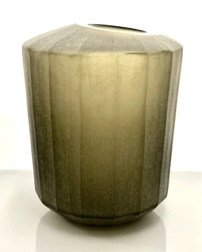 Bidkhome Vase Long Vertical Flat Cut Stone Finish In Green
