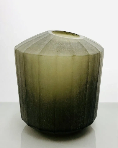 Bidkhome Vase Standard Vertical Flat Cut Stone Finish In Green