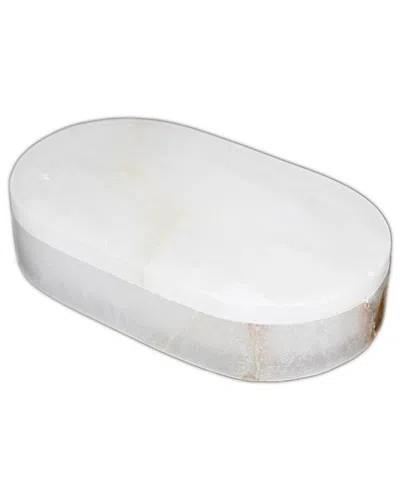 Bidkhome White Alabaster Oval Display Box Med.7inx4inx1.5in