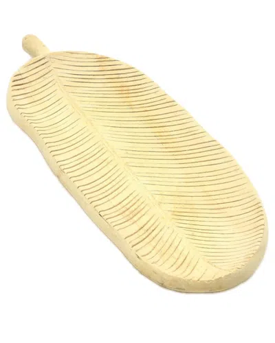 Bidkhome Wooden Bleached Mango Wood Leaf Shape Platter Natu