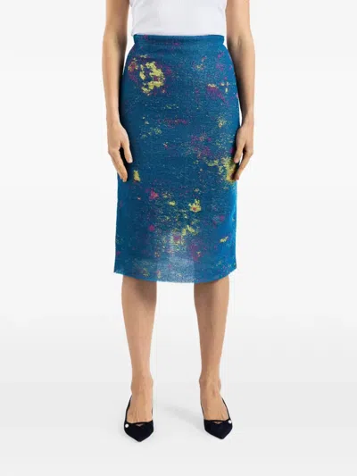 Bielo Translucent Jacquard Midi Skirt In Blue