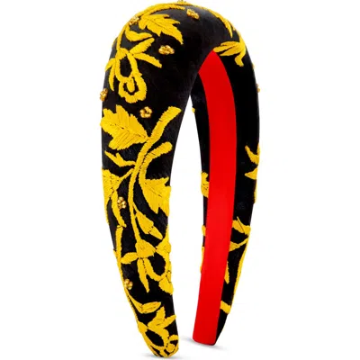Bien Abye Bien Abyé Gilded Embroidered Silk Headband In Black