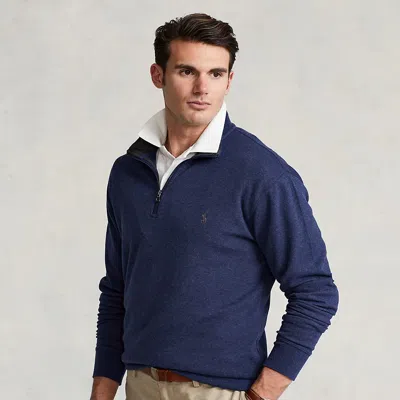 Big & Tall - Luxury Jersey Quarter-zip Pullover In Blue