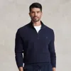 Big & Tall - Mesh-knit Cotton Quarter-zip Jumper In Blue