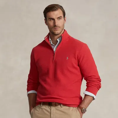 Big & Tall Mesh-knit Cotton Quarter-zip Sweater In Red