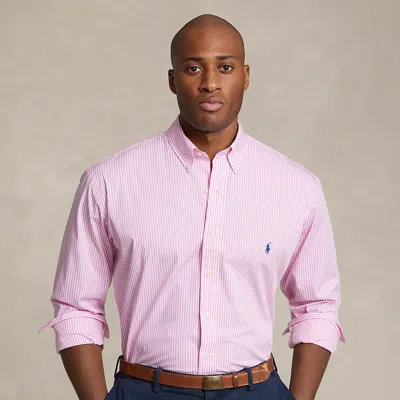 Big & Tall - Striped Stretch Poplin Shirt In Red