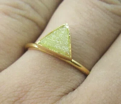 Pre-owned Big-diamonds Natural Real Yellow Brown Color Triangle Rough Diamond Ring 14k Gold