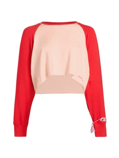 Big Feelings Women's Kelsey Cropped Crewneck Sweatshirt In True Red Rosy Pink
