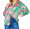 Big Hit Fashion Tara Button Down Blouse In Pink Green Floral In Multi