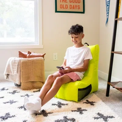 Big Joe Bean Bag Video Lounger, Durable Polyester Nylon Blend, 2 Feet In Lime Punch 100% Polyester