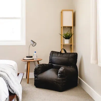 Big Joe Dorm Bean Bag Chair With Drink Holder And Pocket, Durable Polyester In Stretch Limo Black Polyester
