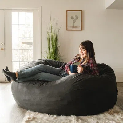 Big Joe Giant Foam Filled Bean Bag Sofa With Soft Removeable Cover In Black Polyester