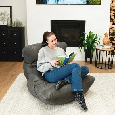 Big Joe Roma Bean Bag Chair, 3 Feet In Shadow Graphite Vintage Suede