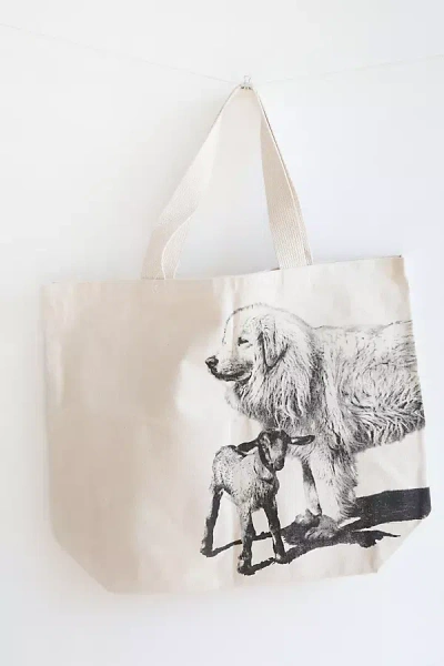 Big Picture Farm Large Canvas Bag Featuring Elvis & Kid In Beige