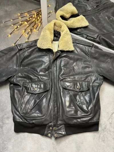 Pre-owned Big Star X Us Air Force Vintage Aviator Leather Bomber Big Star U.s Army Air Force 8 In Black