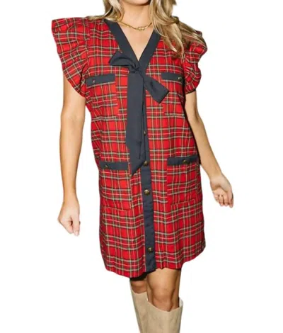 Big Water Blue Sky Jamie Plaid Bow Mini Dress In Red/navy In Multi