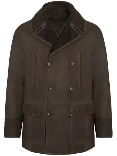Bigardini Double-breasted Sheepskin Coat In Brown