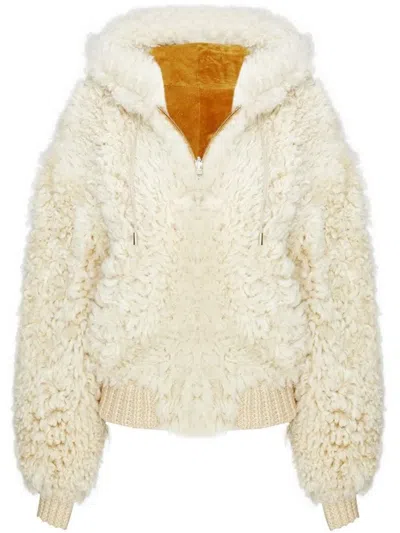 Bigardini Plush Cream Shearling Jacket With Tan Suede Interior In Neutral