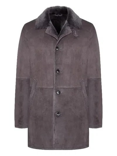 BIGARDINI SHEARLING-COLLARED SUEDE COAT
