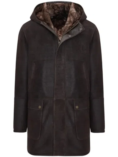 Bigardini Toscana Shearling Coat With Structured Design And Plush Interior In Brown