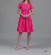 Bigio Collection A Line Seamed Jacquard Dress In Coral In Pink