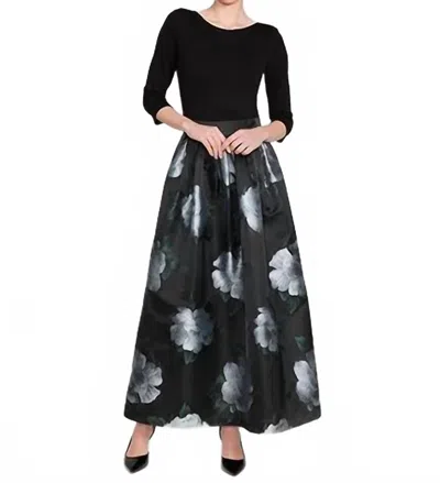 Bigio Collection Floral Jacquard Gown In Black/lt Blue In Multi