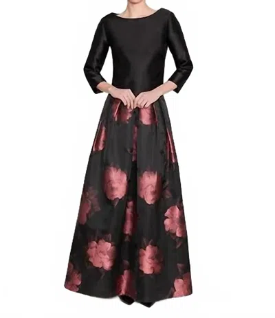 Bigio Collection Floral Jacquard Gown In Black/rose
