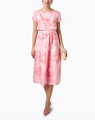 Bigio Collection Floral Jacquard Popover Top Midi Dress In Coral Pink In Multi