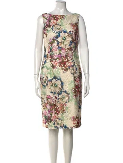 Pre-owned Bigio Collection Floral Print Knee-length Dress In Neutrals