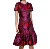 Bigio Collection Jacquard Ruffle Dress In Black,fushia,red In Multi