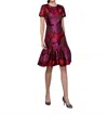 Bigio Collection Jacquard Ruffle Dress In Black,fushia,red In Brown