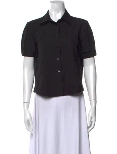 Pre-owned Bigio Collection Short Sleeve Button-up Top In Black