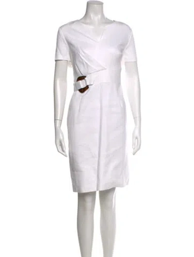 Pre-owned Bigio Collection V-neck Knee-length Dress In White