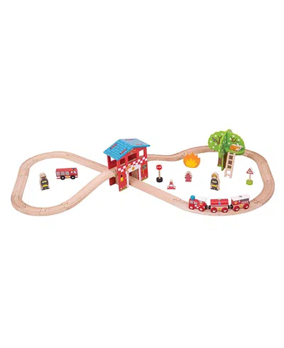 Bigjigs Rail Fire Station Train Set - Ages 3+ In Multi