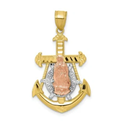 Pre-owned Bijou 10k Tri-color Gold Diamond Cut Mariner Anchor & Blessed Mother Pendant