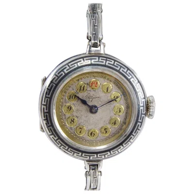 Pre-owned Bijou By Racine Sterling Silver And Niello Ladies Art Deco Wristwatch Circa 1915 In Multi