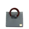 Bijoucreates Women's Grey / Black The New Classic - Vegan Grey Leather & Modern Geometric Print In Grey/black