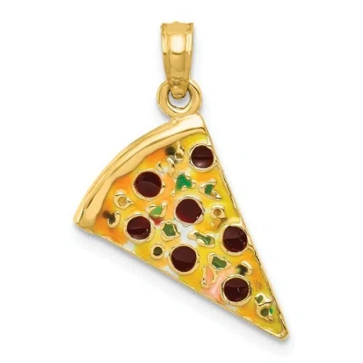 Pre-owned Bijou Women's Ladies 14k Yellow Gold Polished & Enameled Pizza Slice Fancy Pendant