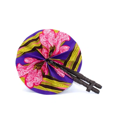 Bijoucreates Black / Pink / Purple Hand Fan - Violet Floral In Black/pink/purple